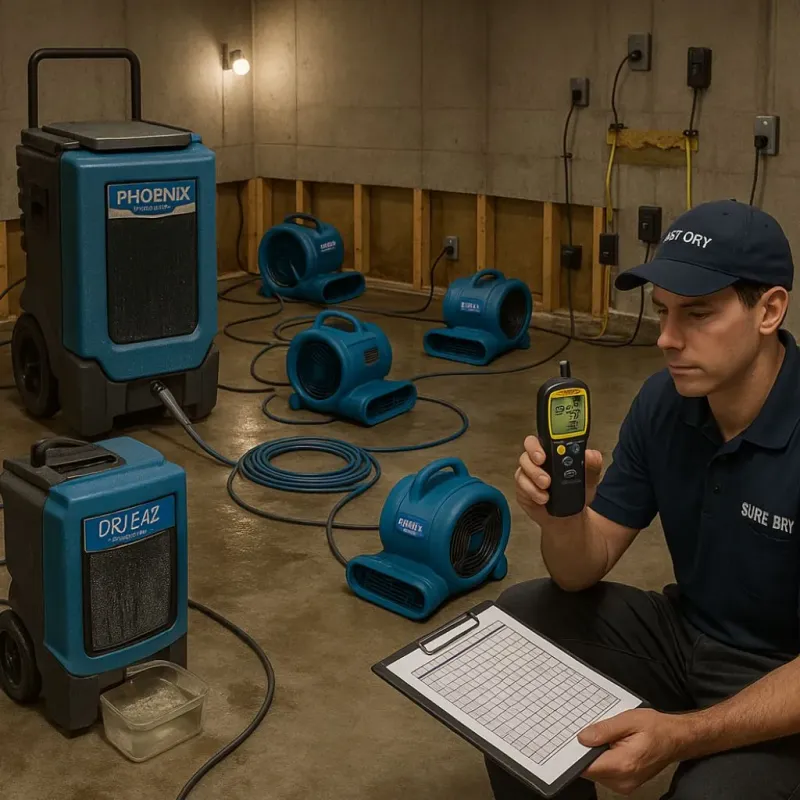 Structural Drying and Dehumidification process in Highgrove, CA